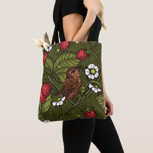Tote Bag Wens et fraises sur vert foncé