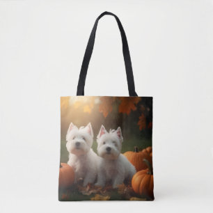 Tote Bag West Highland White Terrier Chiot Citrouille d'aut
