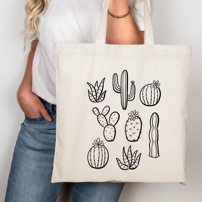 Tote Bag Western Cactus Plants Desert Boho Botanical Black (Créateur téléchargé)