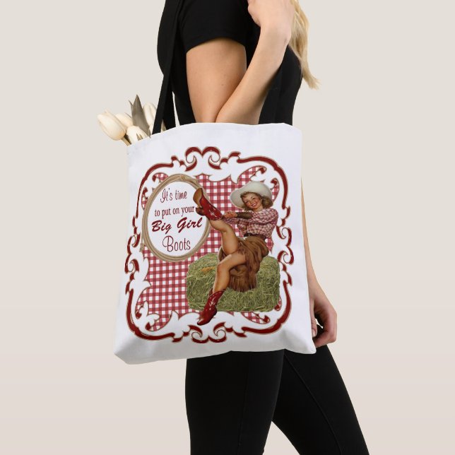 Tote Bag Western Cowgirl mettre sur votre Big Girl Boots 1  (De près)