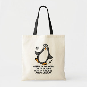 Tote Bag When in Danger or in Doubt  Funny Penguin Graphic