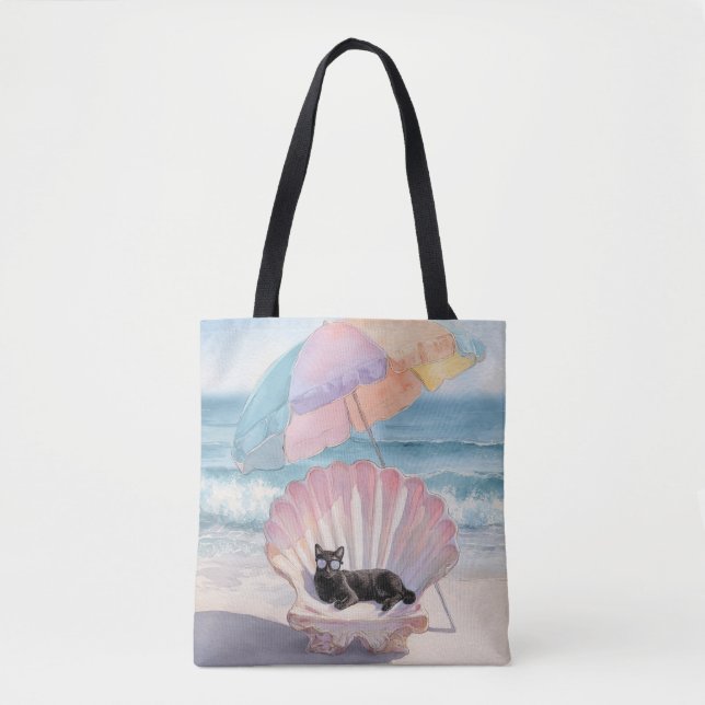 Tote Bag Whimsical Black Cat Beach Fourre-tout (Devant)