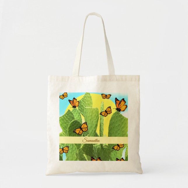 Tote Bag Whimsical Cactus And Butterflies (Devant)