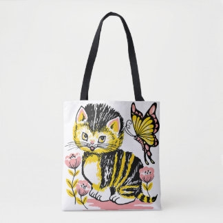 Tote Bag Whimsical Cat Art Fourre-tout - élégant et fonctio