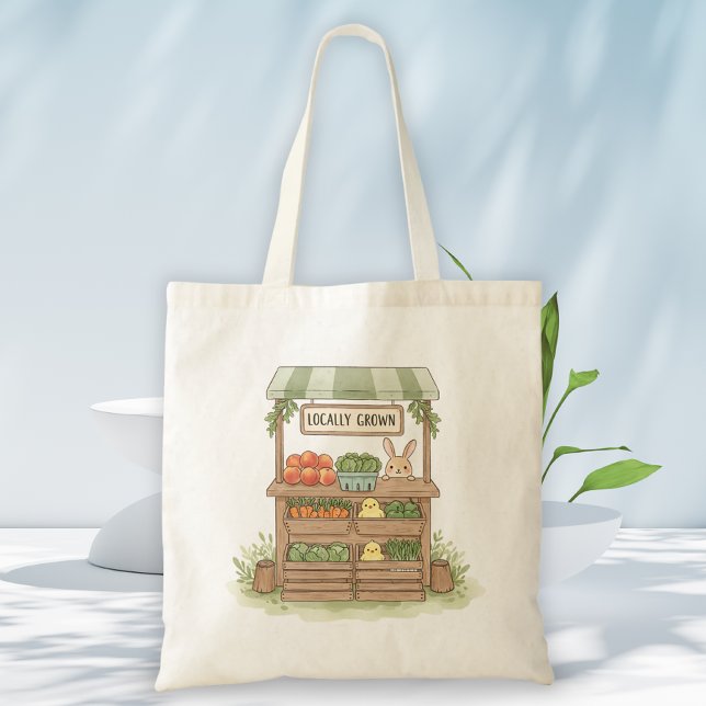 Tote Bag Whimsical Farmers Market Stand Aquarelle (Créateur téléchargé)
