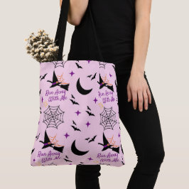 Tote Bag Whimsical "Run Away With Me" Halloween Witch & Bat