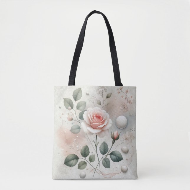 Tote Bag Whisper d'un Rose - Une élégance d'aquarelle rêvée (Devant)