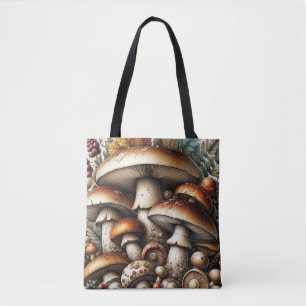 Tote Bag Whispering Woods : Motif de champignons sans soudu