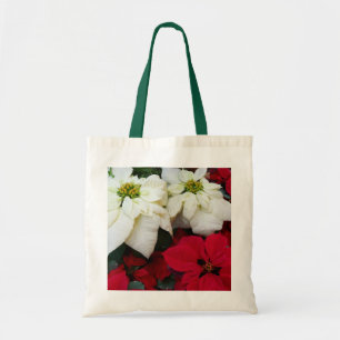 Tote Bag White and Red Poinsettias