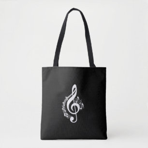 Tote Bag White Music G Clef sur Black