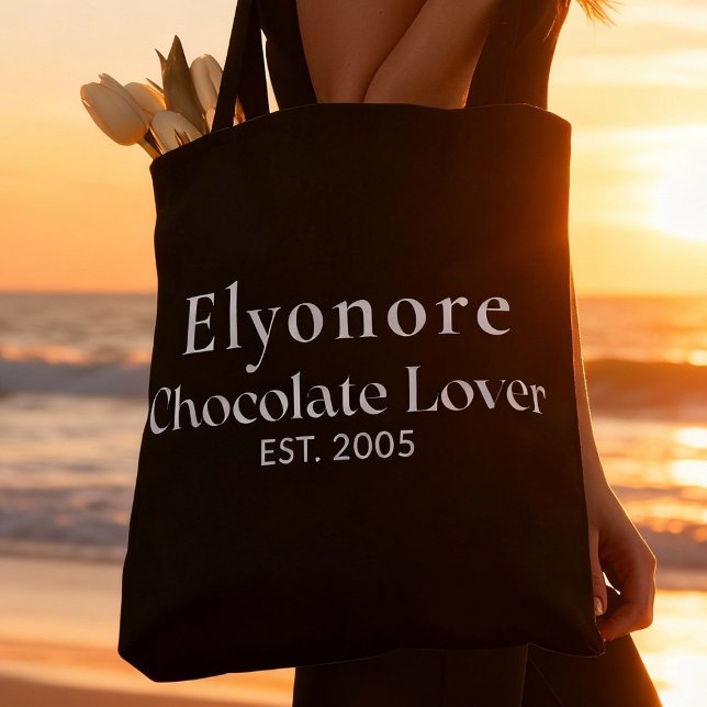 Tote Bag White Script Name Established Chocolate Lover (Créateur téléchargé)