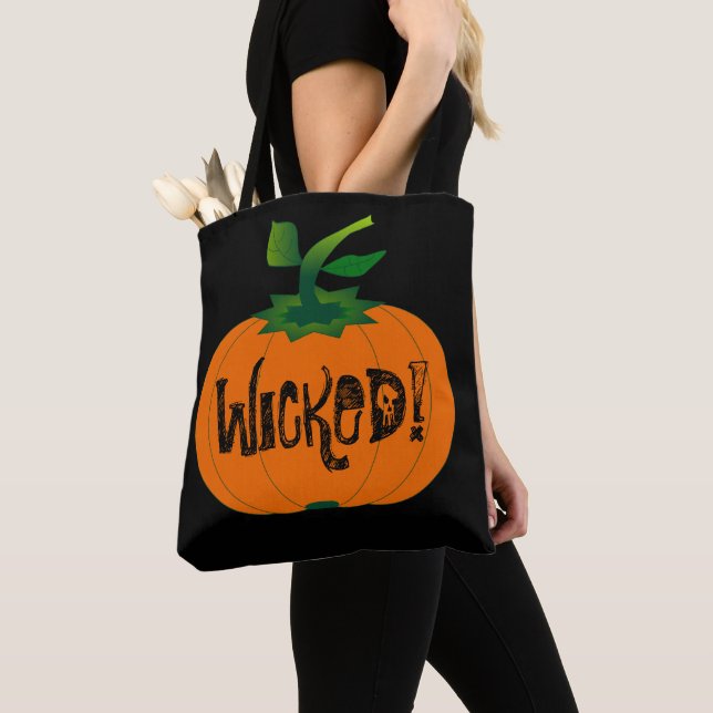 Tote Bag Wicked Happy Halloween Citrouille noir orange (De près)