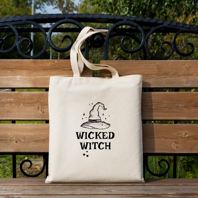 Tote Bag Wicked Witch Black and White Halloween Stars (Créateur téléchargé)