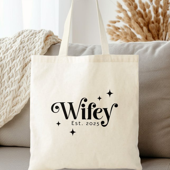 Tote Bag Wifey Est année n'importe quelle couleur élégante  (Wifey Est year any color elegant retro font Tote Bag)