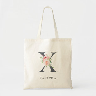 Tote Bag Wild Blush Botanical Floral Letter X Monogram