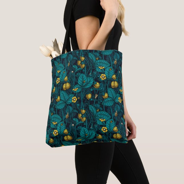 Tote Bag Wild strawberries, yellow and blue (De près)