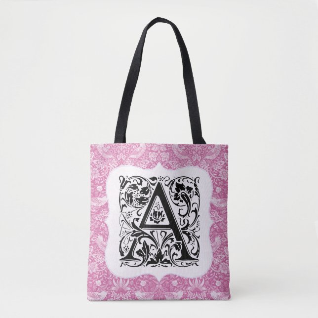 Tote Bag William Morris Alphabet Strawberry Thief Rose (Devant)