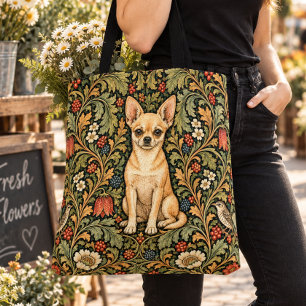 Tote Bag William Morris Chihuahua Floral Vintage