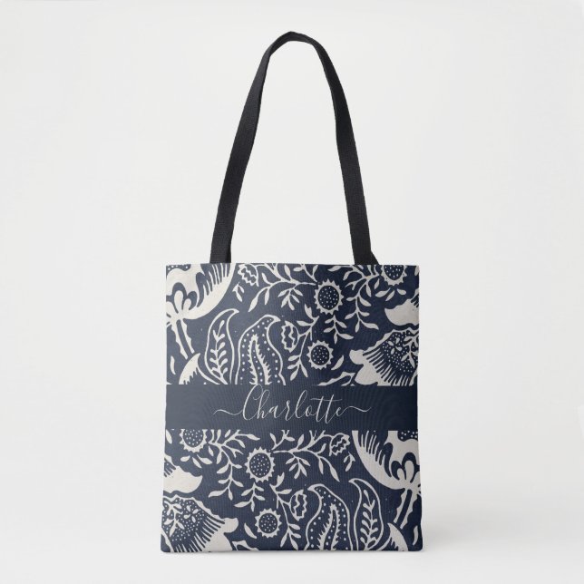 Tote Bag William Morris Creme noire Monogramme floral (Devant)