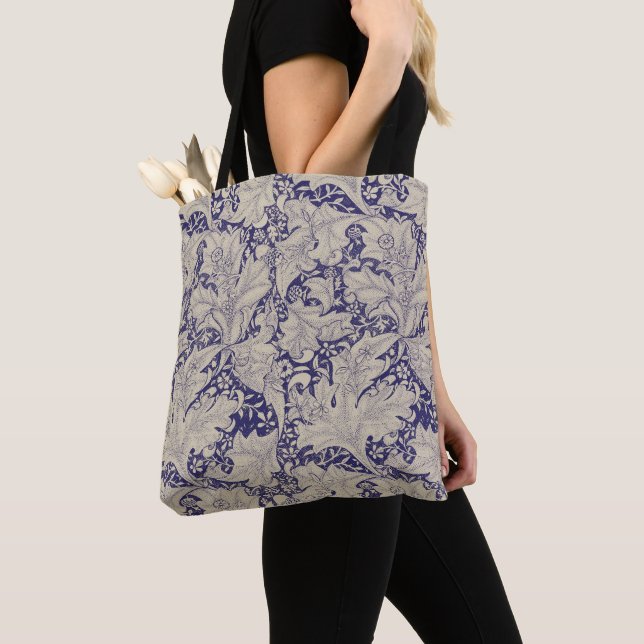 Tote Bag William Morris Motif Giroflée Bleu Antique (De près)