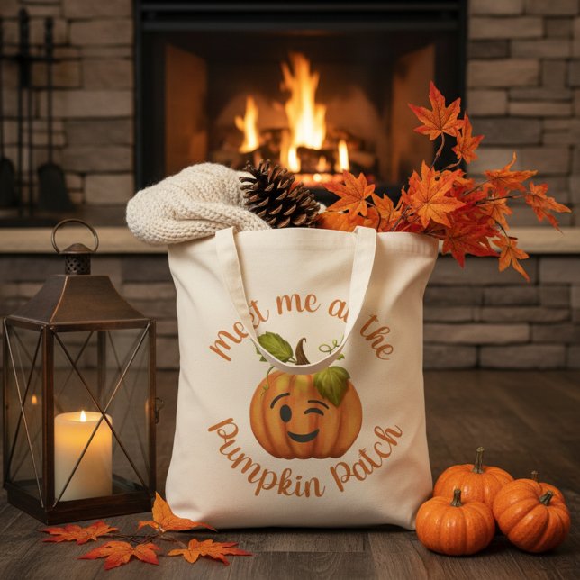 Tote Bag Winking Citrouille Me Retrouvez Au Patch Citrouill (Winking Pumpkin Meet Me At The Pumpkin Patch Autumn Tote Bag)