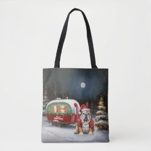 Tote Bag Winter Bulldog Caravan Christmas Adventure