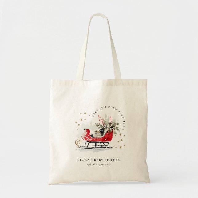 Tote Bag Winter Sleigh Its Cold Outside Neutral Baby Shower (Devant)