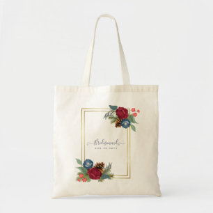 Tote Bag Winter Wedding Burgundy Teal Blue Modern