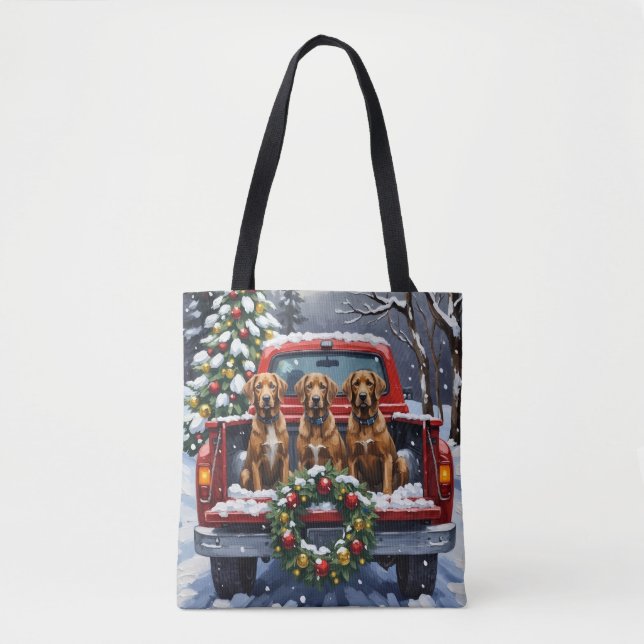 Tote Bag Wirehaired Pointing Griffon Christmas Red Truck (Devant)
