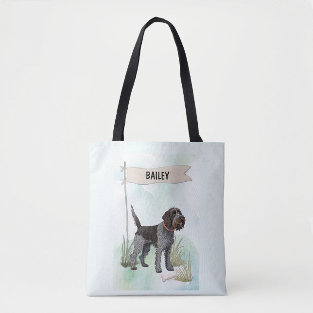 Tote Bag Wirehaired Pointing Griffon Watercolor Personalize (Devant)