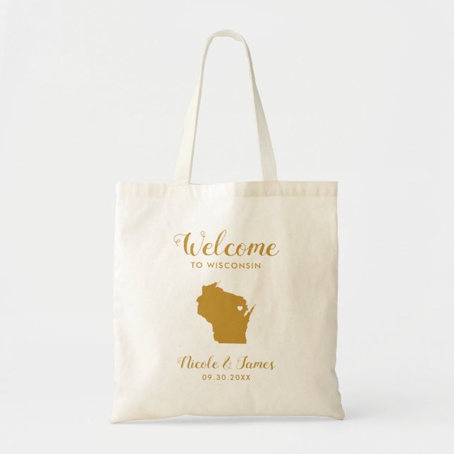 Tote Bag Wisconsin Carte Mariage Welcome Bag, Or (Devant)