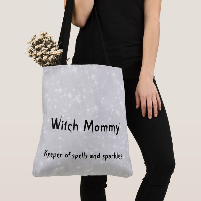 Tote Bag Witch Mommy gris / gris brillant design (De près)
