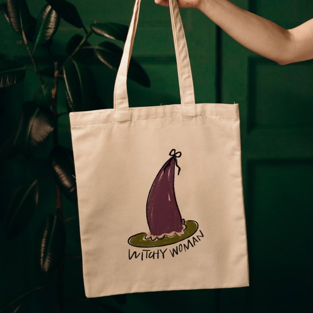 Tote Bag Witchy Woman Illustré violet sorcier Casquette (Witchy Woman Illustrated Purple Witch Hat Tote Bag)