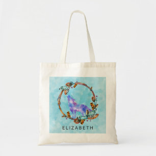 Tote Bag Wolf aquarelle debout dans une couronne de style b