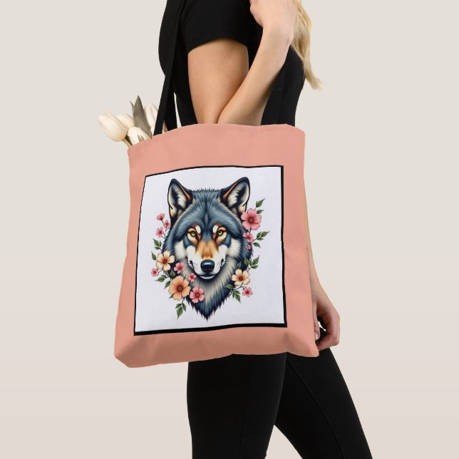 Tote Bag Wolf Floral Shouler Fourre-tout (De près)