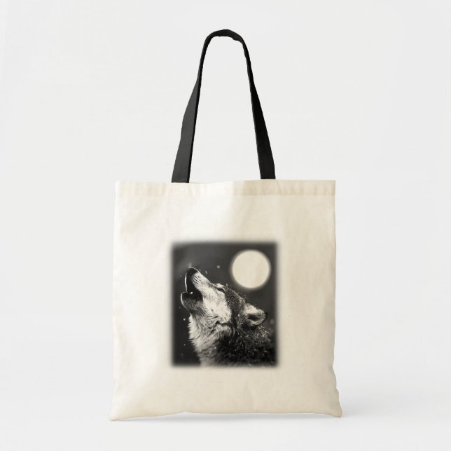 Tote Bag Wolf Howling à Moon (Devant)