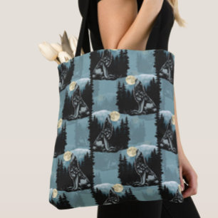 Tote Bag Wolf Howling À Moon Design Motif