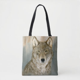 Tote Bag Wolf in the Mist Woatercolor All-Over Print