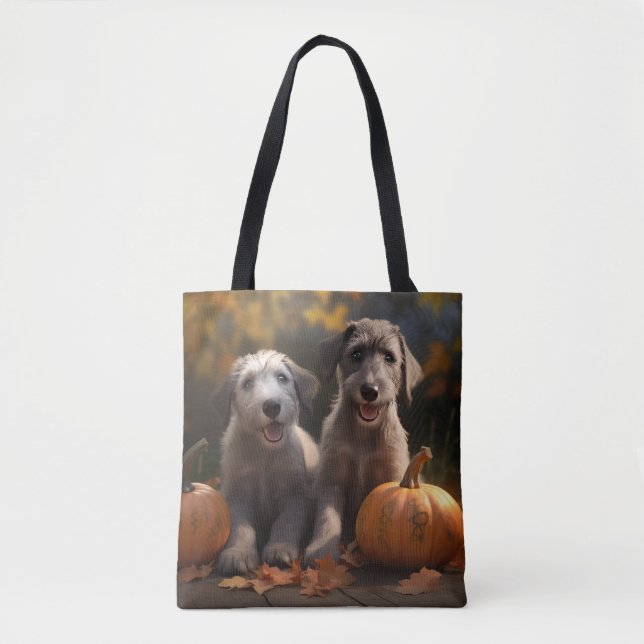 Tote Bag Wolfhound Chiot Automne Citrouille de plaisir (Devant)