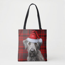 Tote Bag Wolfhound Christmas Dog Red Seasonal Plaid