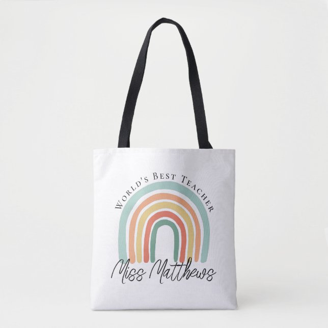 Tote Bag Worlds Best Teacher Kindergarten Rainbow Gift (Devant)