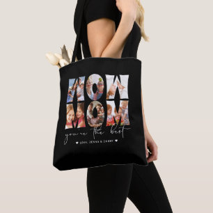 Tote Bag Wow Mom Citation Modern Black 6 Photo Collage