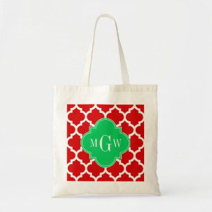 Tote Bag Xmas Rouge Blanc Marocain #5 Emerald Nom Monogramm