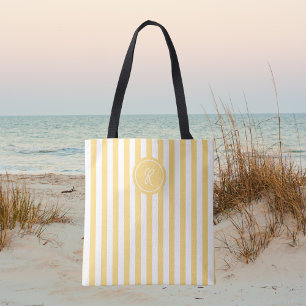 Tote Bag Yellow French Beach Stripe Personnalisé Monogramme