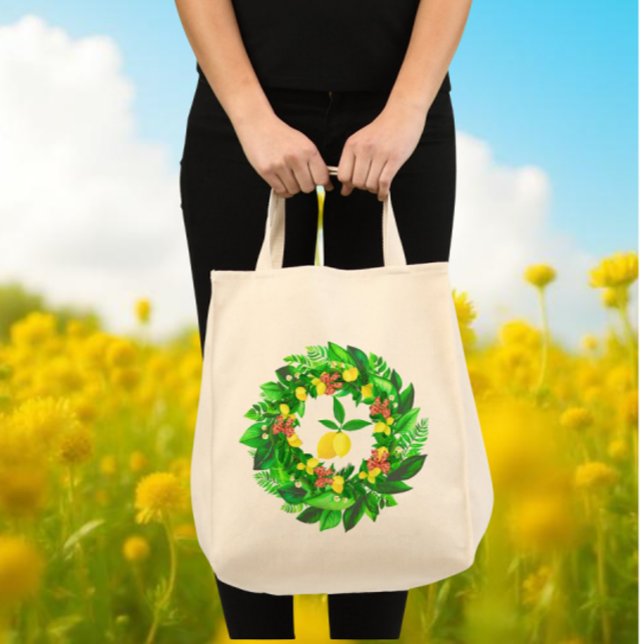 Tote Bag Yellow Lemon Wreath  (Budget tote bag makes a great gift for Mothers Day!)