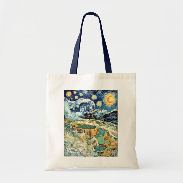 Tote Bag Yellowstone Mammoth Hot Springs Van Gogh Vibrant (Devant)
