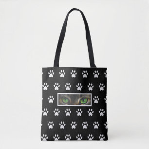 Tote Bag Yeux de chat élégants et motif de patte sur fond n