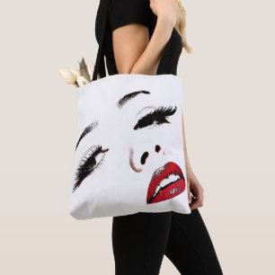 Tote Bag Yeux foncés Lèvres rouges Les femmes face maquilla
