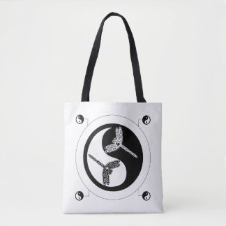 Tote Bag Yin Yang Chiffre noir et blanc 8 libellules Fourre
