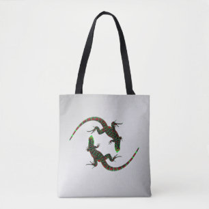 Tote Bag Yin Yang Lizards Argent